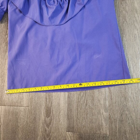 Vintage 80s purple short-sleeved top with puffy sleeves and big ruffled collar - Picture 12 of 14
